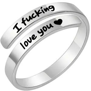 Open-ended couple's English letter ring, personalized heart-shaped inspirational jewelry, fashionable ring C30074-JZ