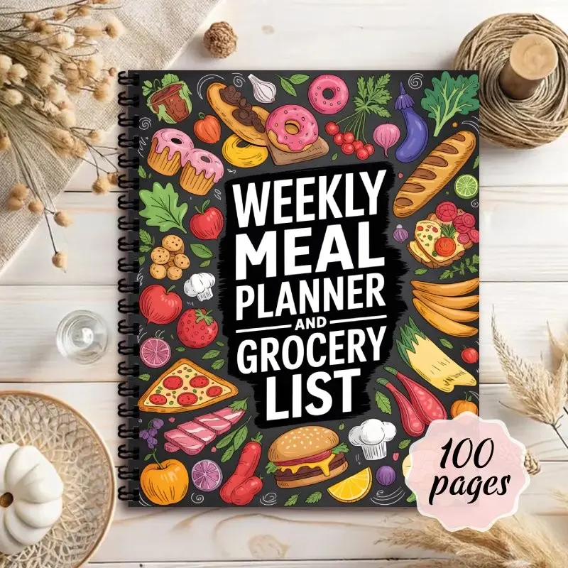 1PC Weekly Meal Planner Notebook, Meal Prep & Kitchen Management Journal, Daily Food Log Book with Shopping List Pages for Menu Planning & Healthy Diet Recording