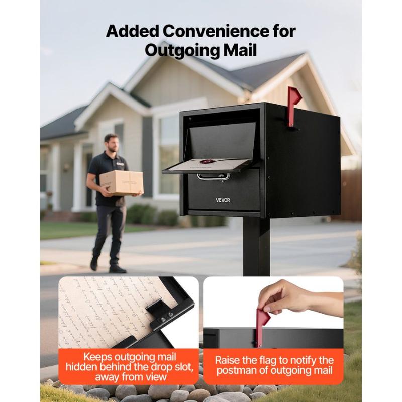 VEVOR Post Mount Mailbox, Anti - Pry Anti - Theft Mailboxes for Outside, Heavy Duty Lockable Mail Box with Magnetic Door, Weather - Resistant Metal Post Box for House Outside 21.06x 10.63x 11.22 in