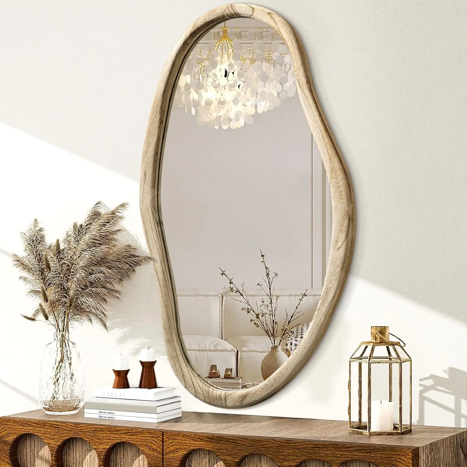 Irregular Mirrors for Wall Asymmetrical Bathroom Mirror 30"x18" Wall Mounted Mirrors Horizontal or Vertical  Wall Mirrors for Makeup Bathroom Bedroom Living Room