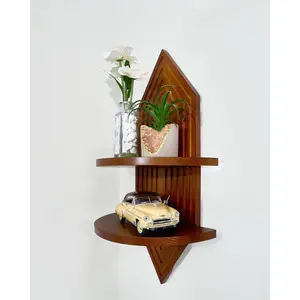 Modern Wall Shelf with Arched  Design Mid-Century Double Floating Rainbow Shelves for Indoor Decoration Holding Planter Ornaments. (1, Hexagonal)