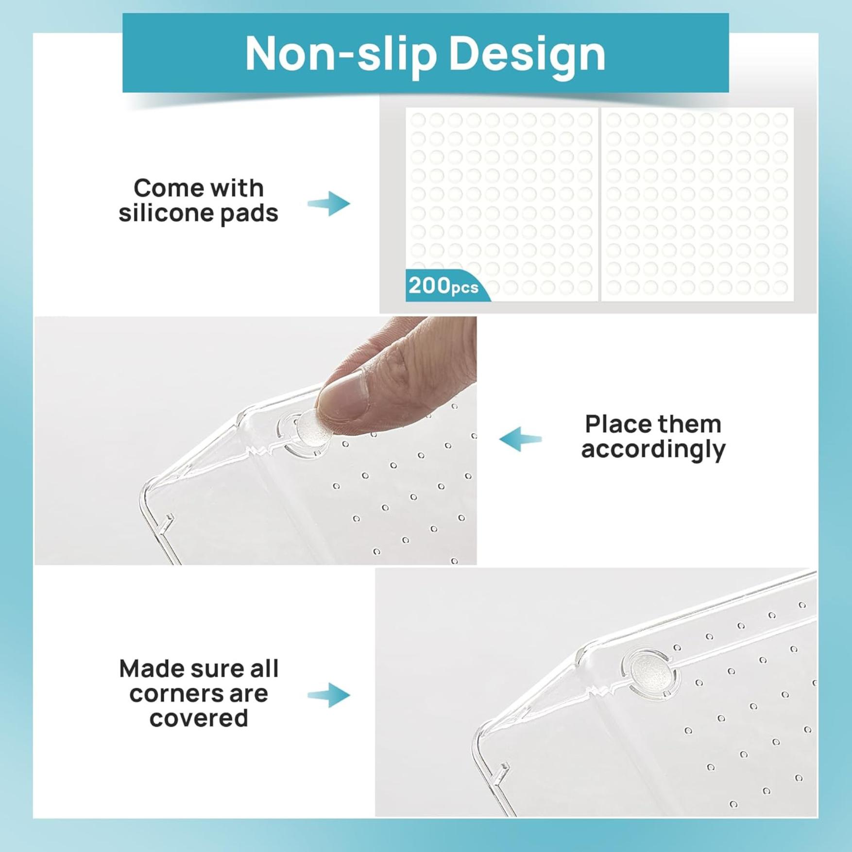 44 PCS Clear Plastic Drawer Organizers Set, 4-Size Versatile Bathroom and Vanity Organizer Trays, Non-Slip Storage Containers for Makeup, Jewelries, Bedroom,Kitchen Utensils and Office