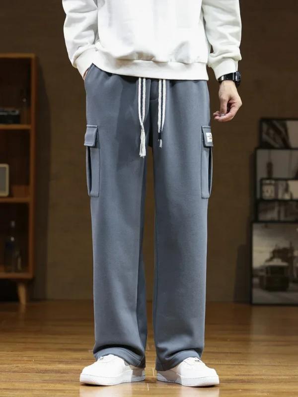 Kyn Apparel 2026 New Sweatpants Men Multi-Pockets Drawstring Cotton Casual Wide Pants Male Loose Straight Trousers Large Size 8XL