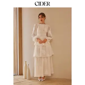Cider Round Neckline Floral Embroidery Layered Maxi Dress
