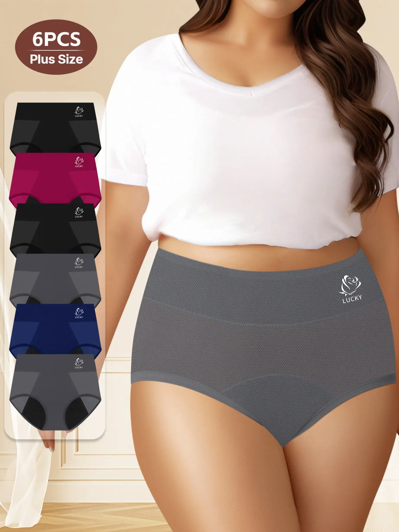 6-Pack Menstrual Relax Triangle Pants, Ultra-Soft Fabric Like Second Skin, Comfortable Night Wear with Sanitary Pad, All Seasons Underwear