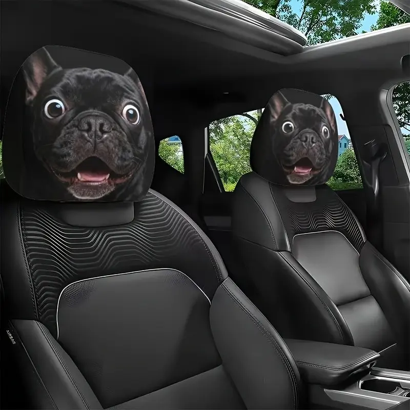 2-Pack Dog Car Front Seat & Back Seat Headrest Covers, Cute Print Design, Easy Install Remove, Pet Lovers' Car Accessories, Ideal for Long Drives & Leisure Trips