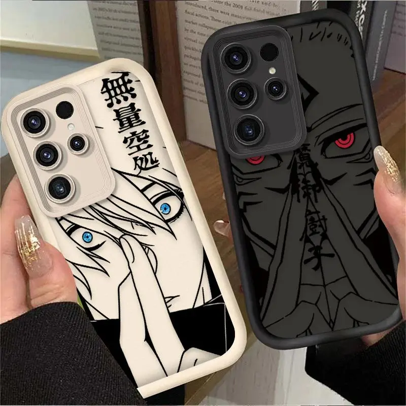 Blue Eye Manga Boy Red Eye Dark Ninja Anime Phone Case, Stepped Lens Shockproof Matte Cover for Samsung S26 S25 S24 S23 S22 S21 Ultra Plus FE