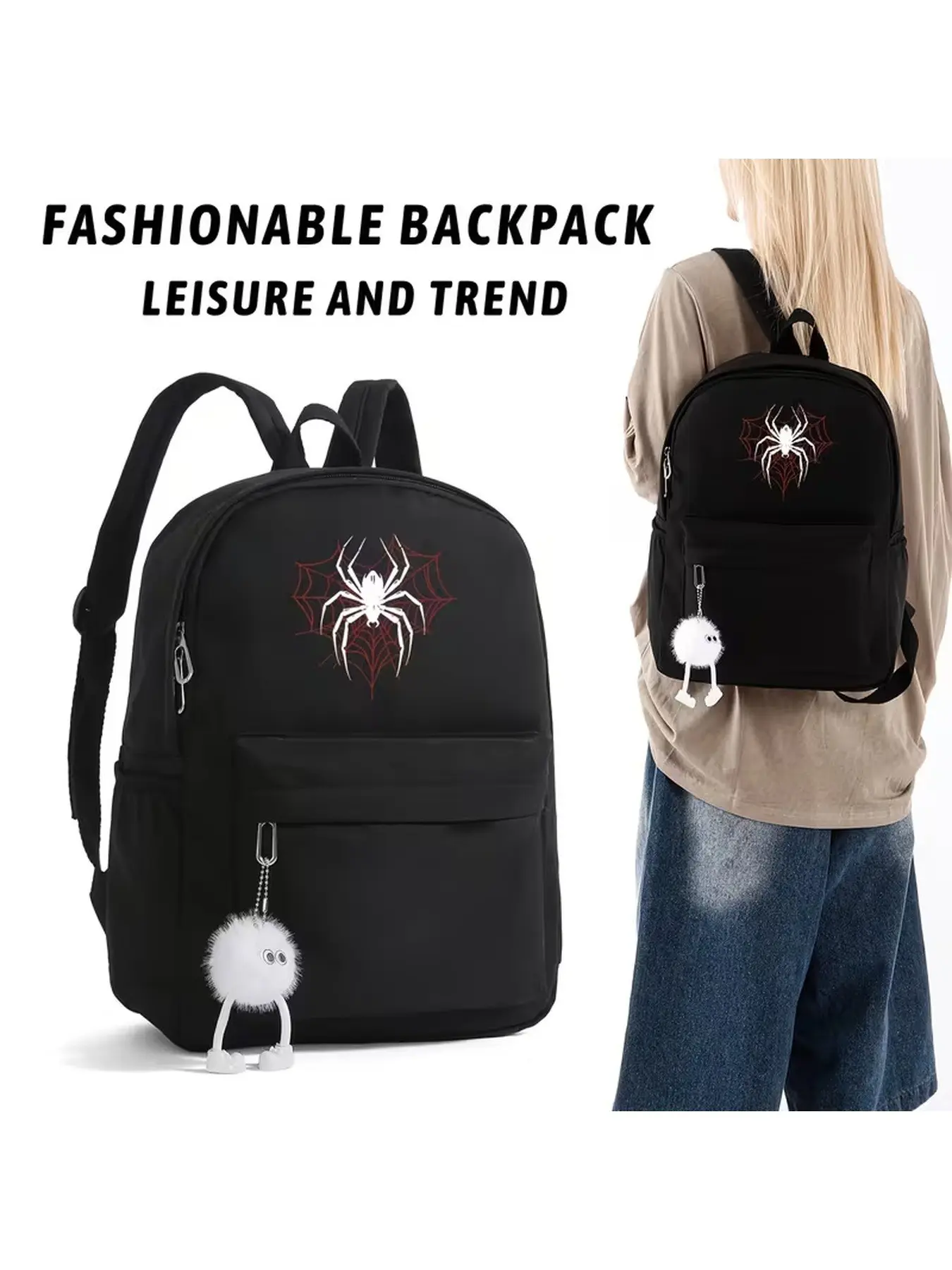 Fashionable men's backpack, spider web pattern, large capacity nylon business bag, practical Halloween backpack, school/university, travel bag