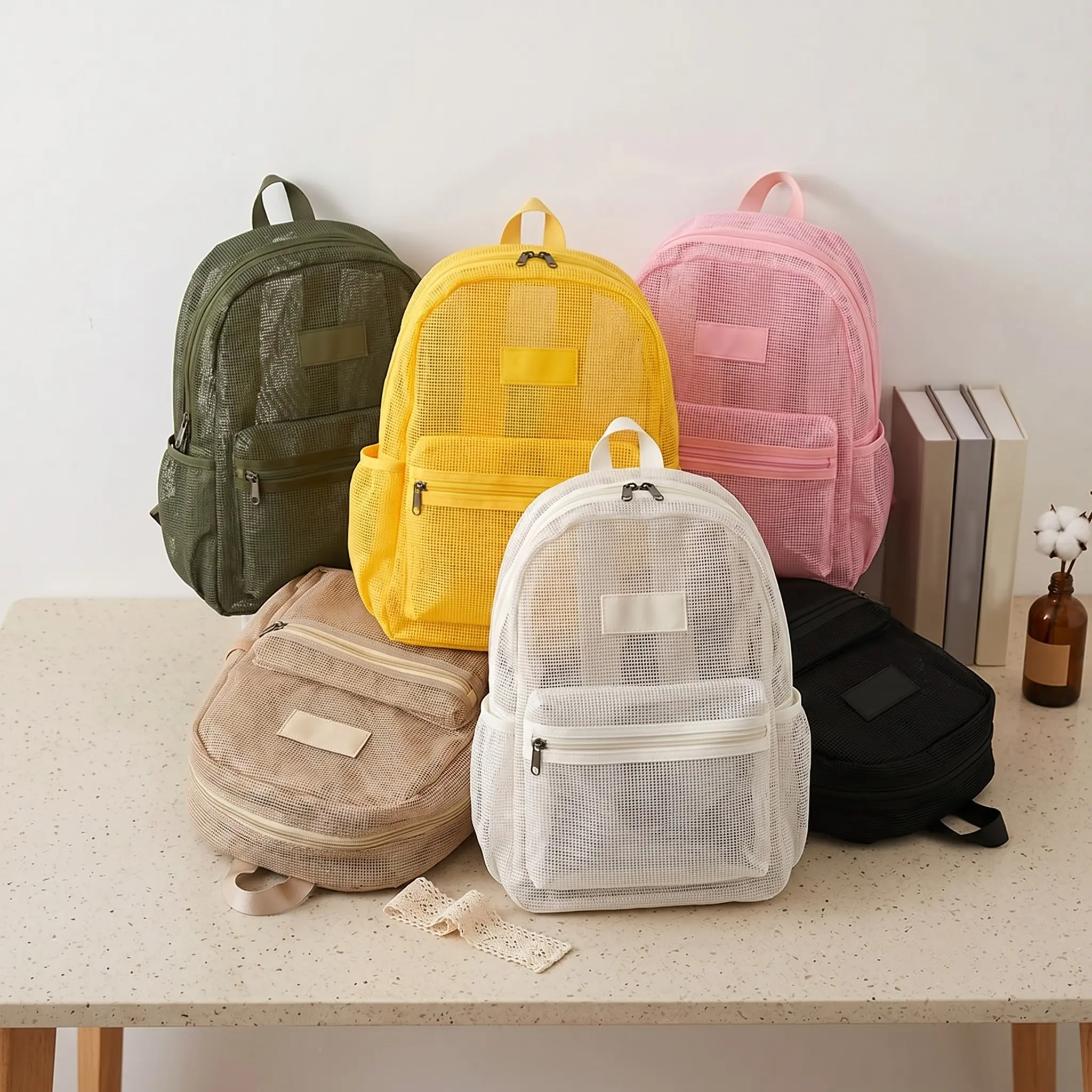 Ultra Light Nylon Backpack For Women 14 Inch Laptop Casual Travel See Through Mesh Design Student Daily Bag 20 35L Macaron Colors Hollow Out Breathable Cozy