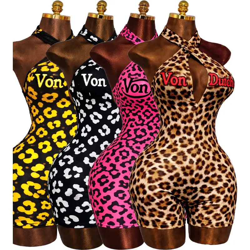 Cross-neck deep V backless jumpsuit with letter print