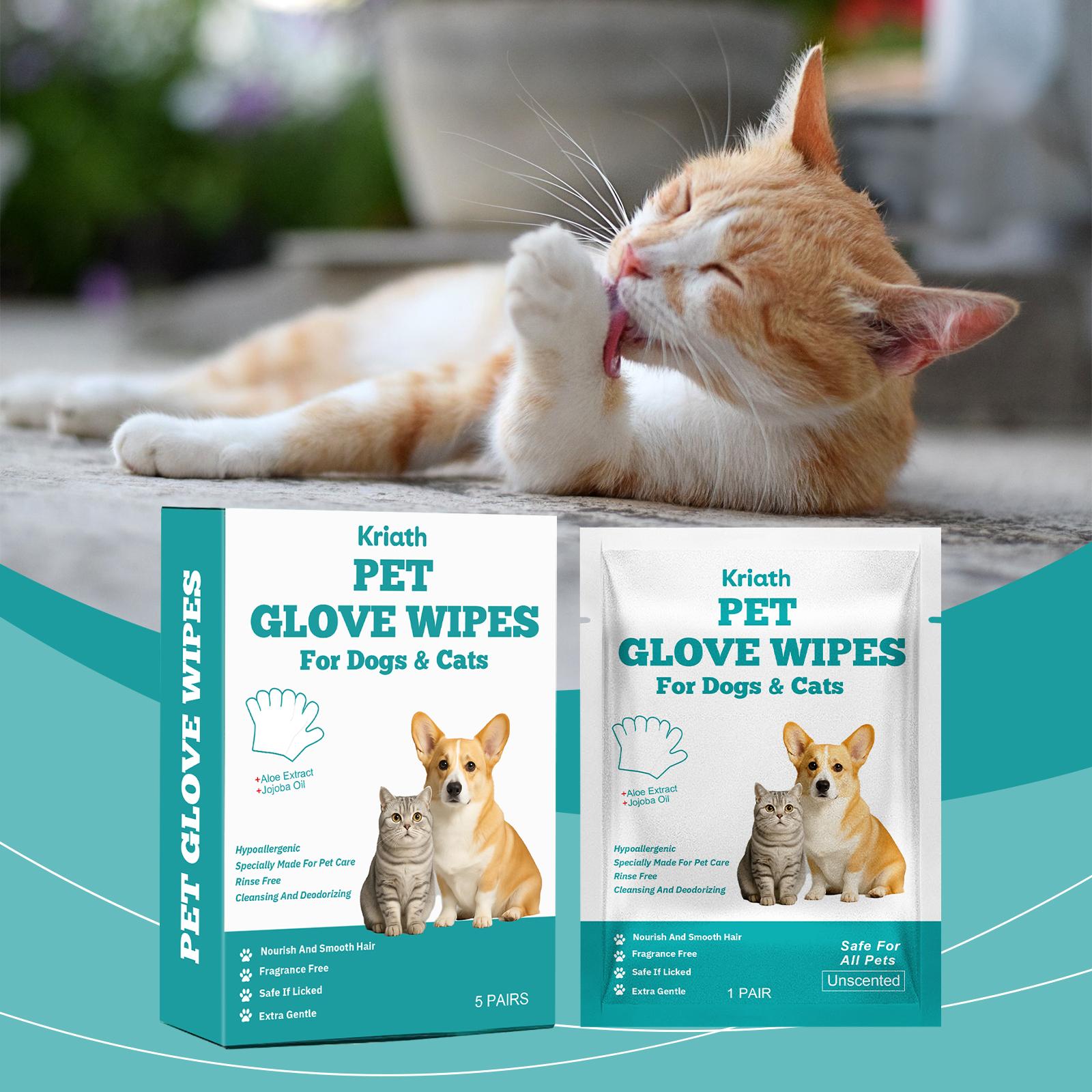 Kriath Pet Cleaning Gloves For Dogs And Cats, No Need For Bathing, Hair And Skin Cleaning, Dirt Care Gloves