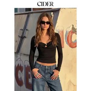 Cider Sweetheart Twist Knotted Long Sleeve Top SummerFinds