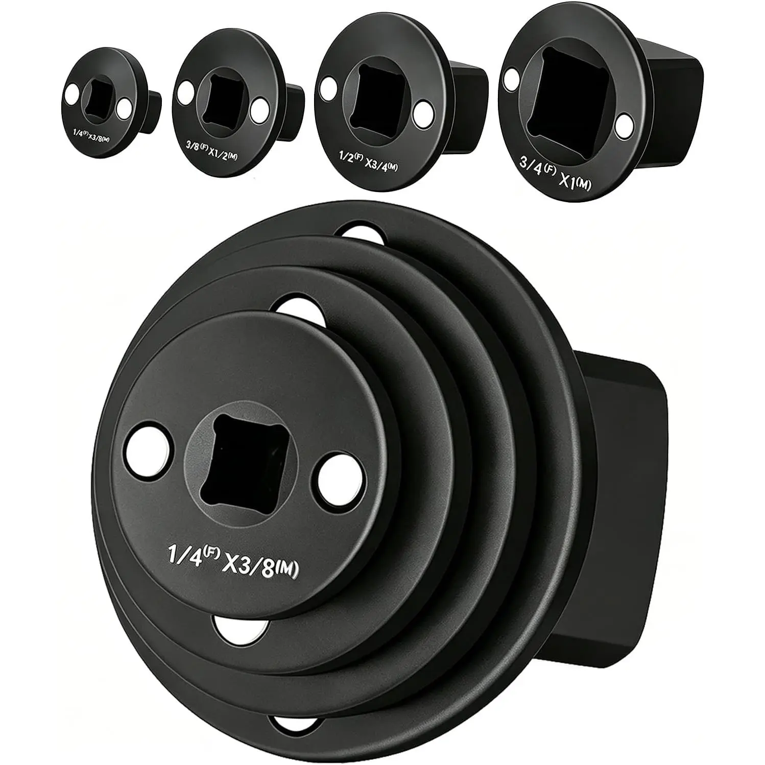 Low Profile Impact Socket Adapter Set, 4 Piece Magnetic Converter Kit, 1 to 3/4 Inch, 3/4 to 1/2 Inch, 1/2 to 3/8 Inch, for Tight Spaces, Cr-Mo Steel, Fits Wrenches Drills Socket