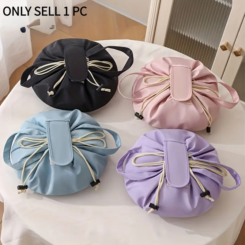 Ins Aesthetic Drawstring Bucket Makeup Bag, Large Capacity Waterproof Travel Toiletry Storage Bag, Multi-compartment Design, Soft Pastel Color Handheld Cosmetic Storage Pouch, Travel Cosmetic Bags, Travel Makeup Bags Organizers