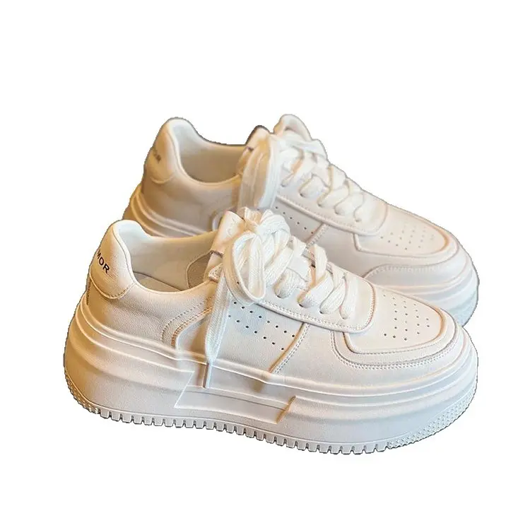 Genuine leather thick-soled white sneakers for women, 2026 new spring model, height-increasing versatile women's shoes, casual sports sneakers, popular style