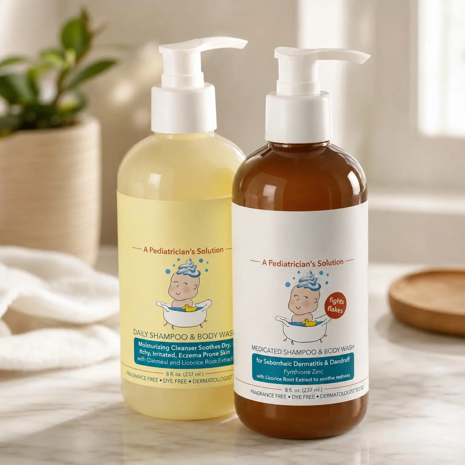 Medicated Baby Shampoo & Body Wash Bundle - Cradle Cap & Seborrheic Dermatitis Treatment, Redness Relief, Dermatologist Tested, Fragrance-Free, 2 Pack(Gift)