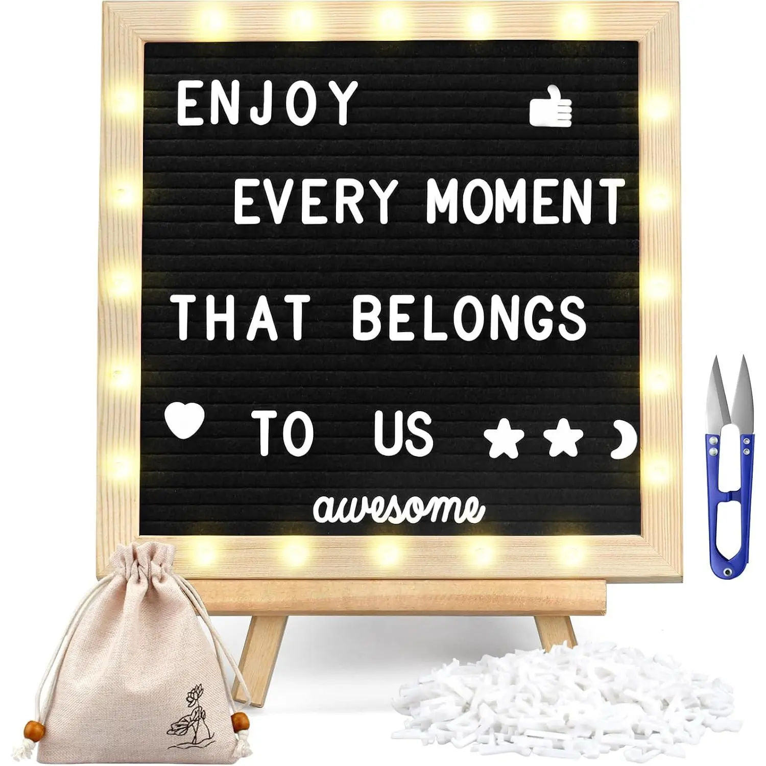 Felt Letter Board with Lights and Stand, Message Board Sign 340 Letters | Light Up Letter Board for Menus,  Announcement, Weddings, Party Planning, Proposal Girlfriend (10 * 10) (black)