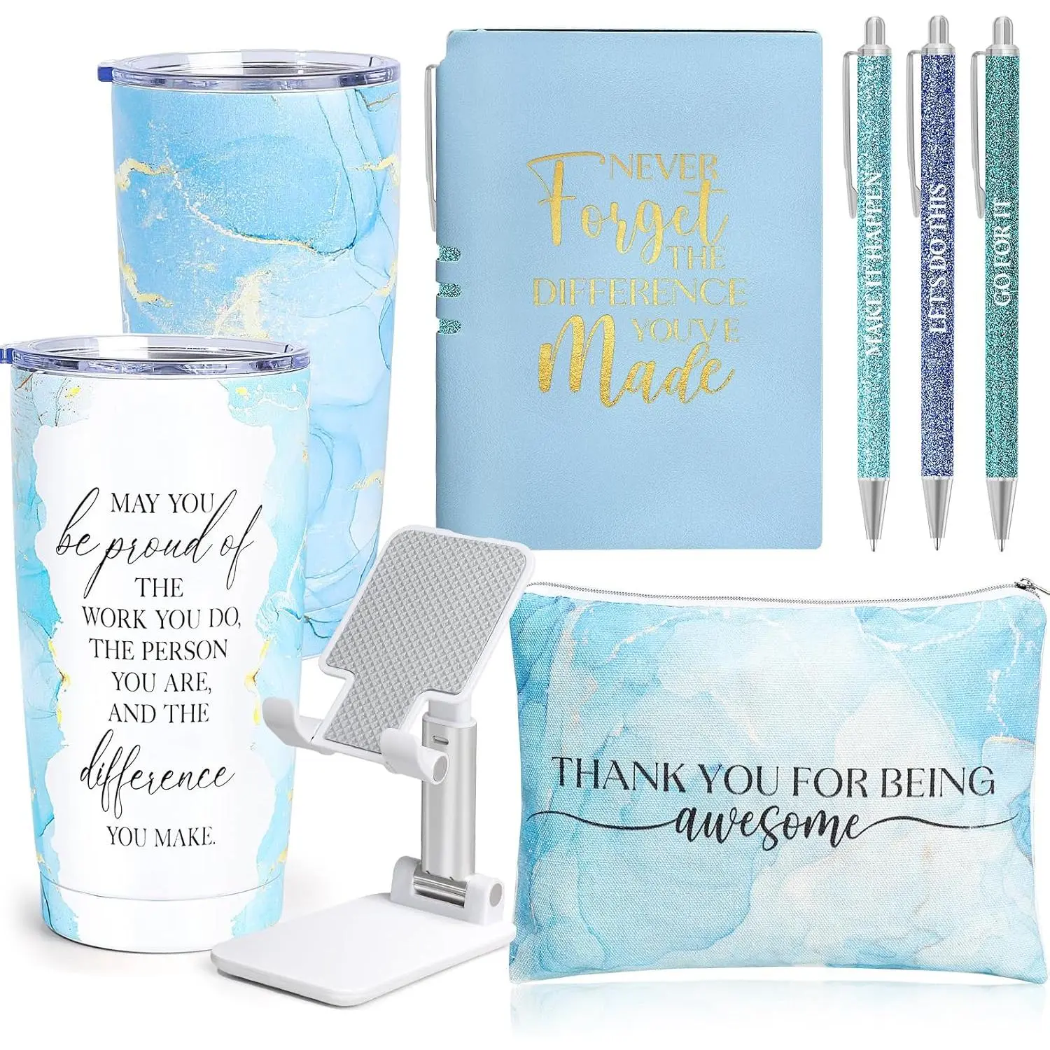 Employee Appreciation Gifts, Appreciation Gifts for Coworkers, 8 count Christmas  for Employees Coworkers Teacher Staff Principal Nurse, Cool Thank You Gifts Baskets w/ Tumbler Notebook (Blue)