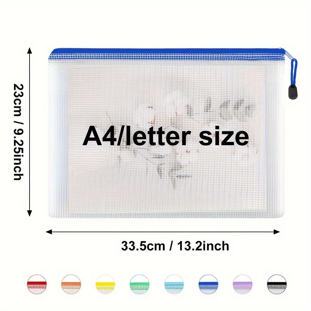 A4 Paper Mesh Zipper Pouch, 8 Counts/set Waterproof Zipper File Paper Stationery Bag, File Storage Bag for School Office Dormitory Home Outdoor, Paper Organizers