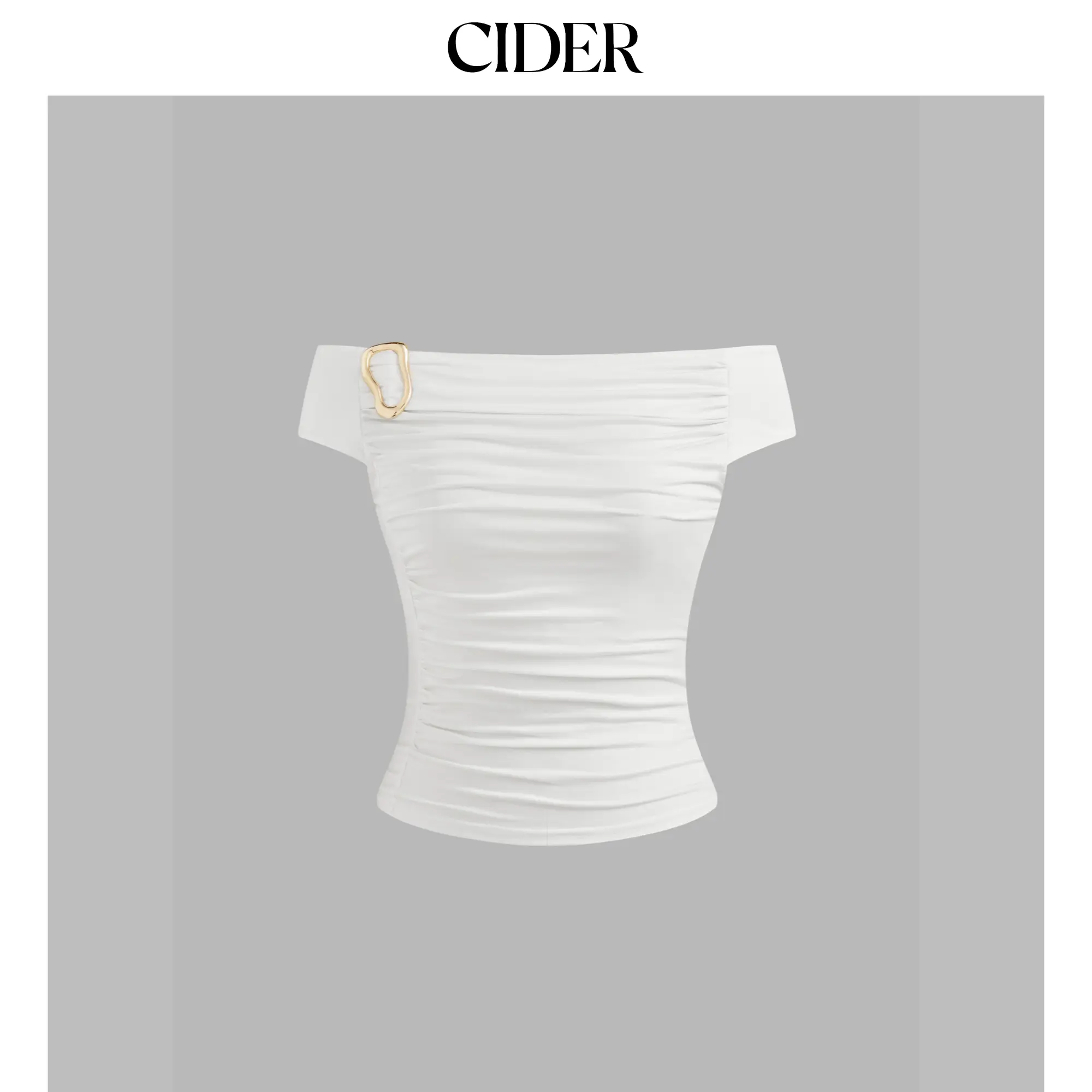 Cider [size 2-10] Off-shoulder Solid Ruched Buckle Short Sleeve Top SummerFinds