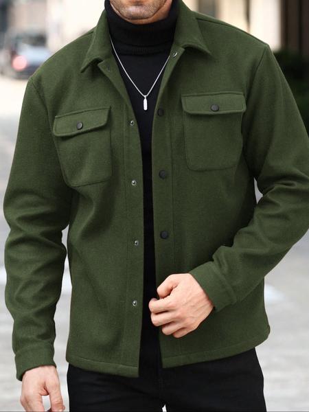 Men's Simple Woolen Jacket Coat, Fashion Casual Fitted Design, Suitable for Work or Outing, Lightweight Outerwear, Enhance Your Wardrobe Taste