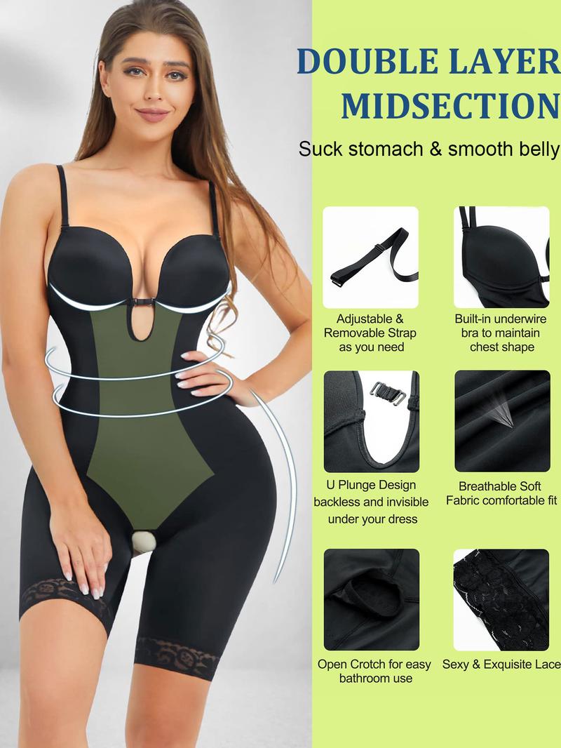 Women's Contrast Lace Cut Out Shapewear Bodysuit, Adjustable Strap Criss Cross Cami Shapewear, Tummy Control High Stretch Shapewear For Daily Wear