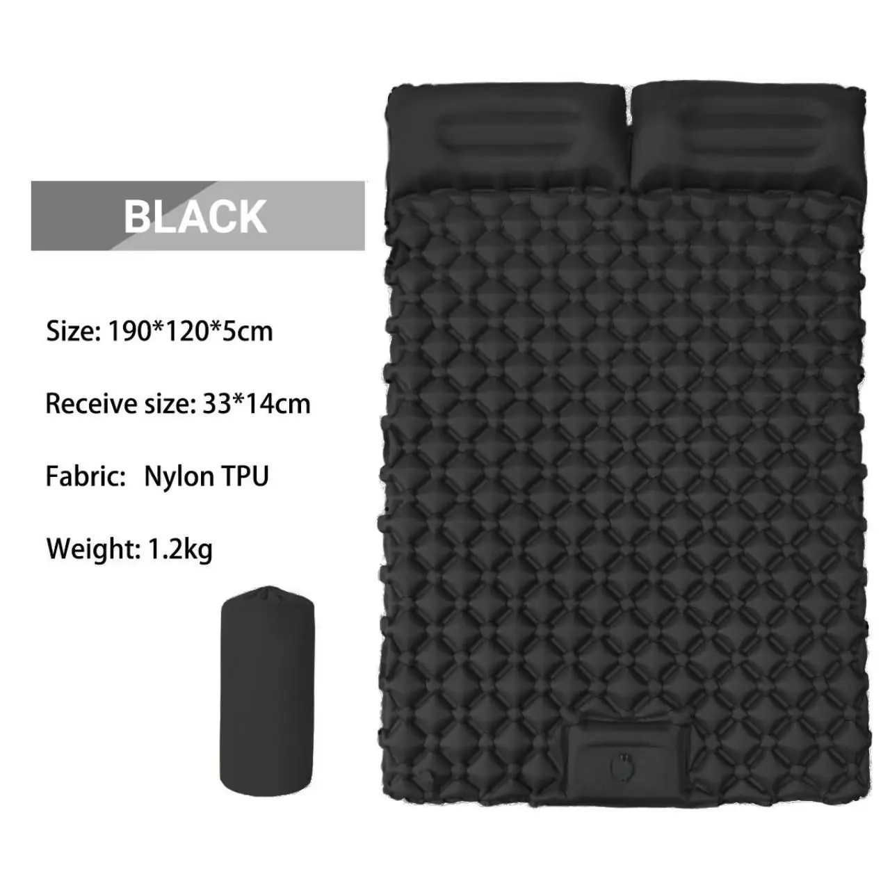Outdoor Double Person Inflatable Mattress, Foot Pump Automatic Inflation, Diamond Tpu with Pillow, Camping Sleeping Pad 190x120x5cm
