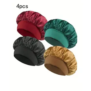 4PCS Women's Elegant Plain Color Elastic Hair Bonnets for Gift, Summer Outfits 2026 Trendy Soft Comfy Haircare Sleeping Bonnets for Preserving Hairstyle, Lightweight Chic Accessories for Daily Use