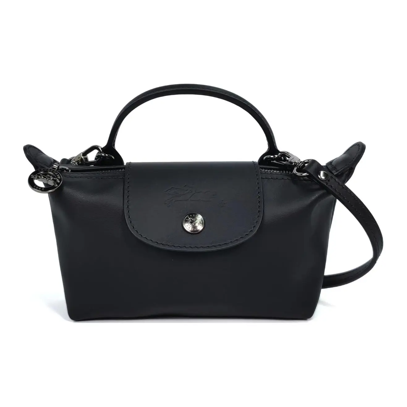 Longchamp Le Pliage Xtra Embossed Logo Detachable Adjustable Strap Leather Crossbody Handbag, Extra Small, Women, Black