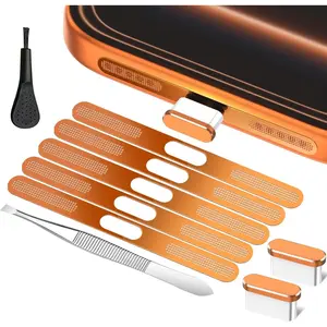 Speaker Protector Compatible with  17 Pro Max, USB C Dust Plug with Speaker Dust Cover, Metal Mesh, Cleaning Tools, Orange (Not for  17/17Pro)