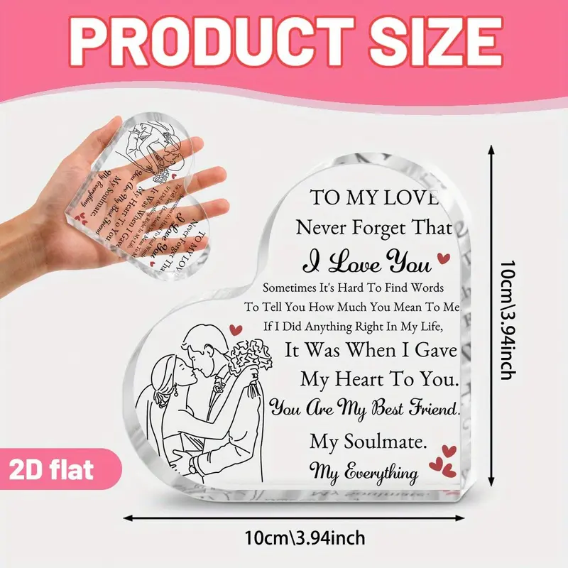 2D Romantic Acrylic Heart Shaped Centerpiece Decorations Love Message Desktop Decoration, Perfect Gift for Anniversary, Valentine'S Day, Birthday, Husband, Wife