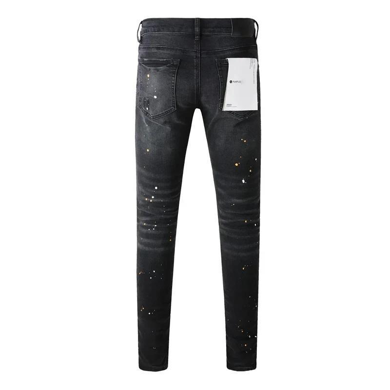 Purple Jeans American High Street Paint Hole Black 9045 New Fashion Trend High Quality Jeans springtok Denim Fabric Smooth Stretch Trouser