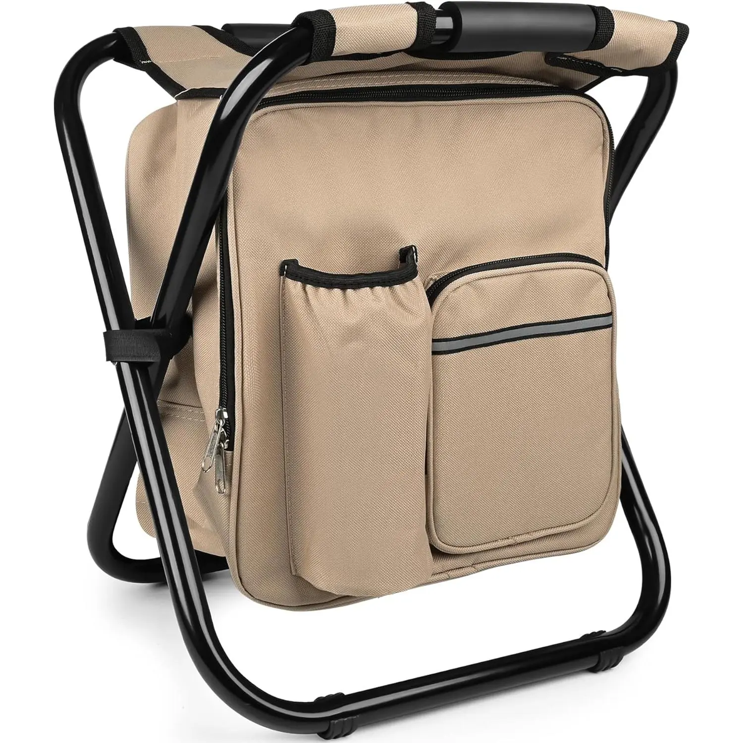 Backpack Stool Cooler Chair Heavy Duty 300 LBS Max Load Portable Lightweight Stool Backpack Folding Fishing Cooler Seat  Camping Hunting Fishing - Sand