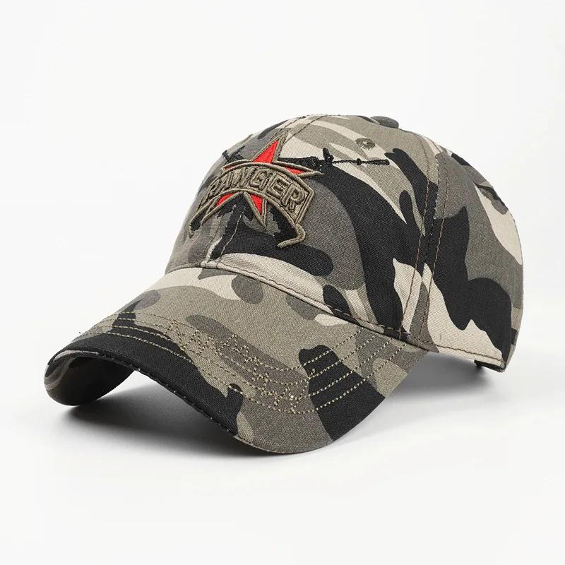 Euro-American Retro Embroidered Letter Five-Star Soft-Top Camouflage Breathable Adjustable Military Visor Classic Baseball Cap