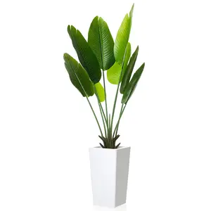 Garvee 4.7FT Tall Faux Potted Tropical Banana Tree in White Planter, Perfect for Living Room, Entryway, Porch, or Office Decor, Adds a Lush Green Touch to Any Indoor Space
