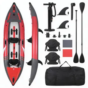 2 Person Inflatable Kayak, Heavy Duty PVC Kayak with Padded Seat and 3 Fins, Complete Accessories for Fishing and Daily Water Leisure