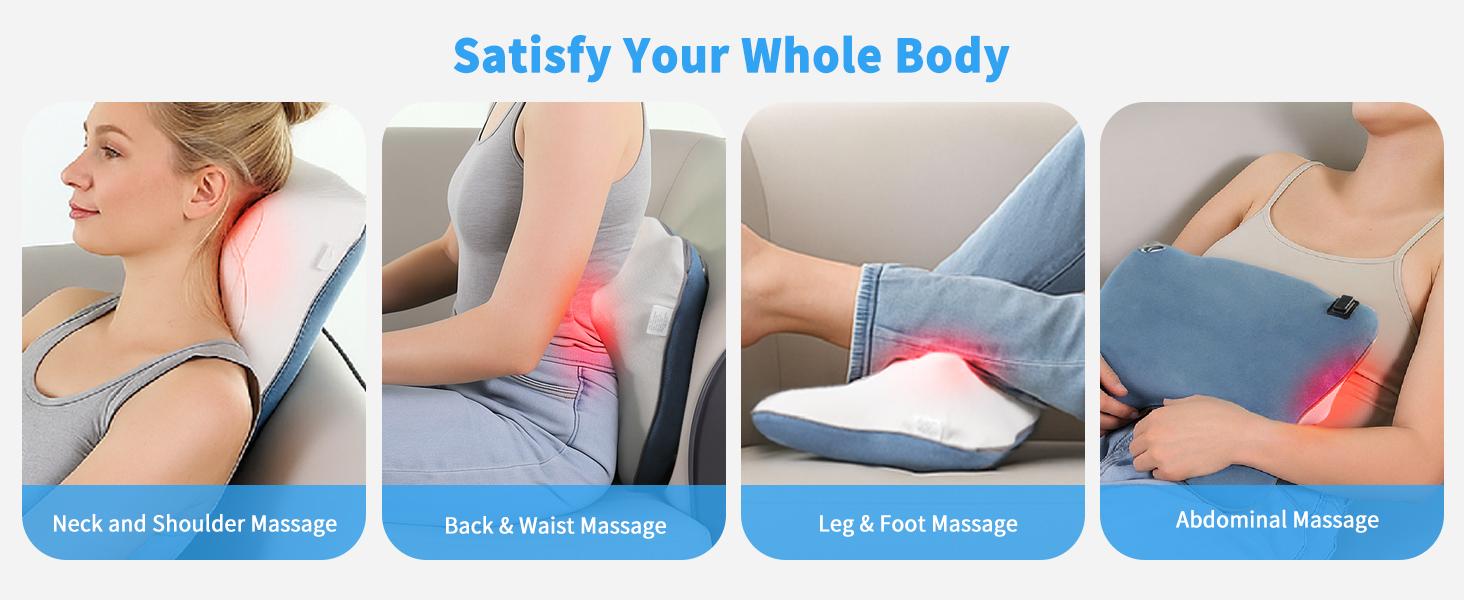 Shiatsu Neck and Back Massager with Heat, Cordless Back Massager for Pain Relief Deep Tissue, 4D Kneading Neck Massage Pillow for Back, Shoulder, Legs, Relax Gifts for Woman Man