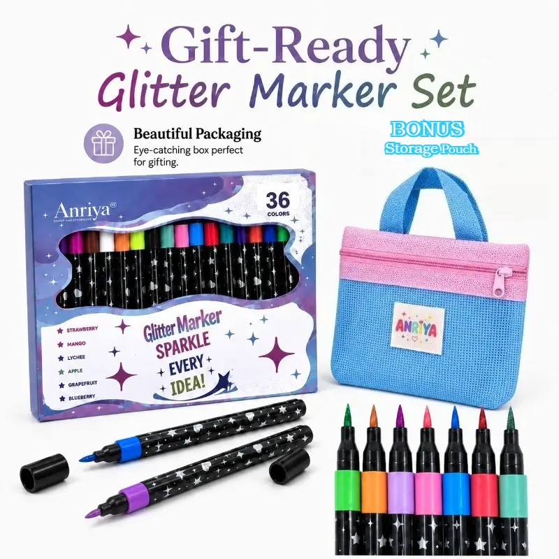 Back to school shopping-36 Vibrant Glitter Marker Set, Single Precision Tip Smooth Sparkle Drawing Pens for Journaling, comes with storage bag Outline, DIY Crafts & Decorations