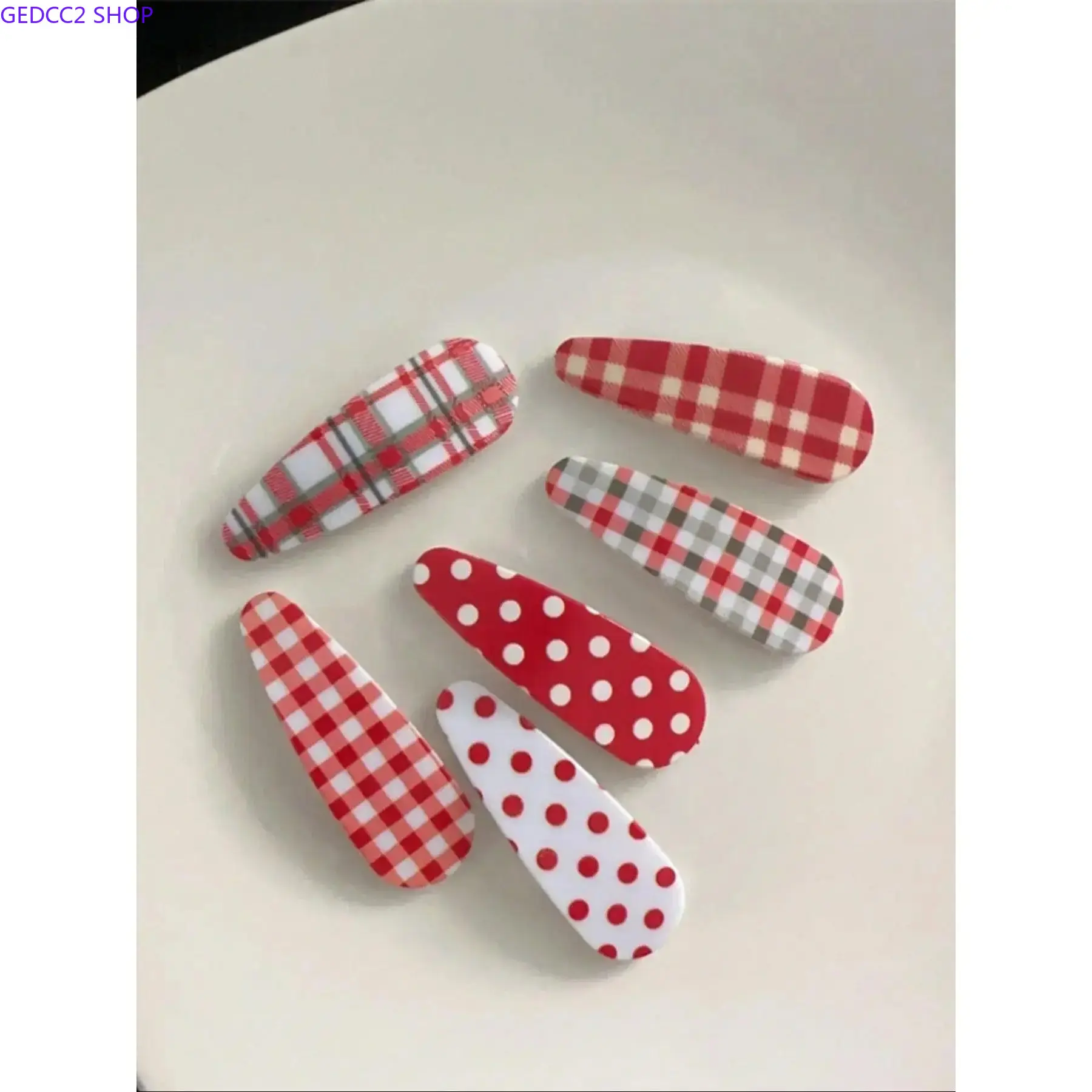 6-Piece Red White Polka Dot & Plaid Hair Clips Set - Sweet College-Style Secure Clip Barrettes, Versatile Hair Accessories for School Daily & Photo Shoots, Six Pieces