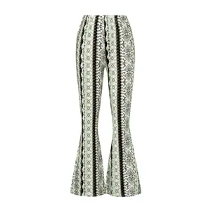 Women Spring Summer Floral Print Elastic Waist Flare Pants Casual High Waist Slimming Long Pants Trousers Leggings Streetwear