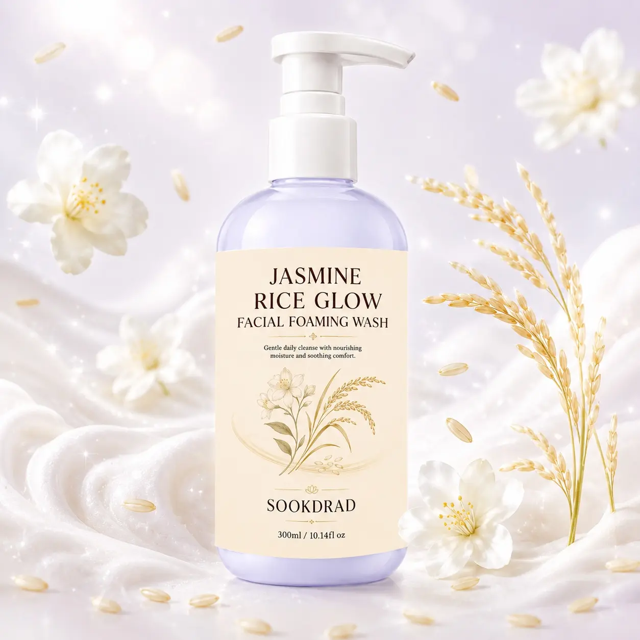 Jasmine Rice Glow Facial Foaming Wash, jasmine, rice, gentle daily cleanse, nourishing moisture, soothing comfort, facial, 300ml/10.14fl oz