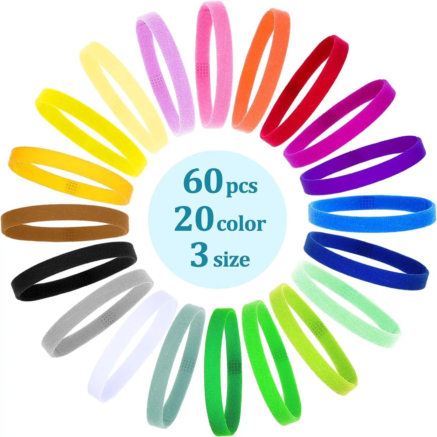 60-Piece Bulk Pack Colorful Set Puppy Whelping Collars, 20 Different Colors Hook-and-Loop Adjustable ID Bands, S/M/L Sizes for Newborn Dogs