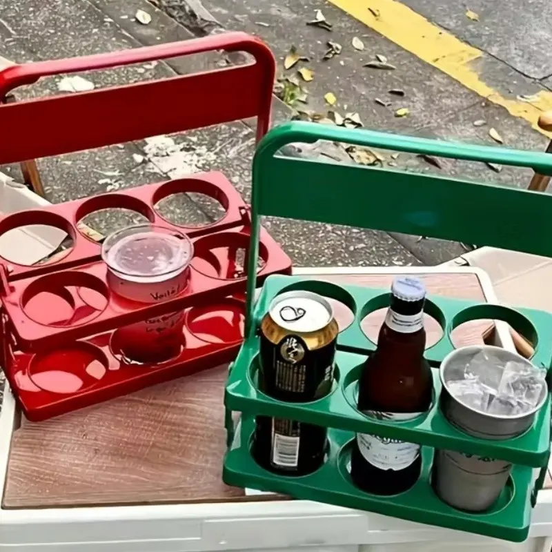 Foldable Beer Carrier Basket, Portable Handheld Rack for 6 Bottles, Coffee Milk Tea Storage, Ideal for Daily Use and Parties