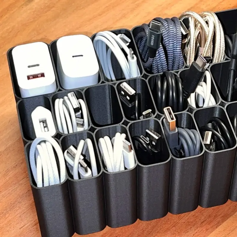 11/22 Slot USB Cable Organizer Tray, Desktop Cable Management Box, Plastic Material, Essential Office Home Storage Tool