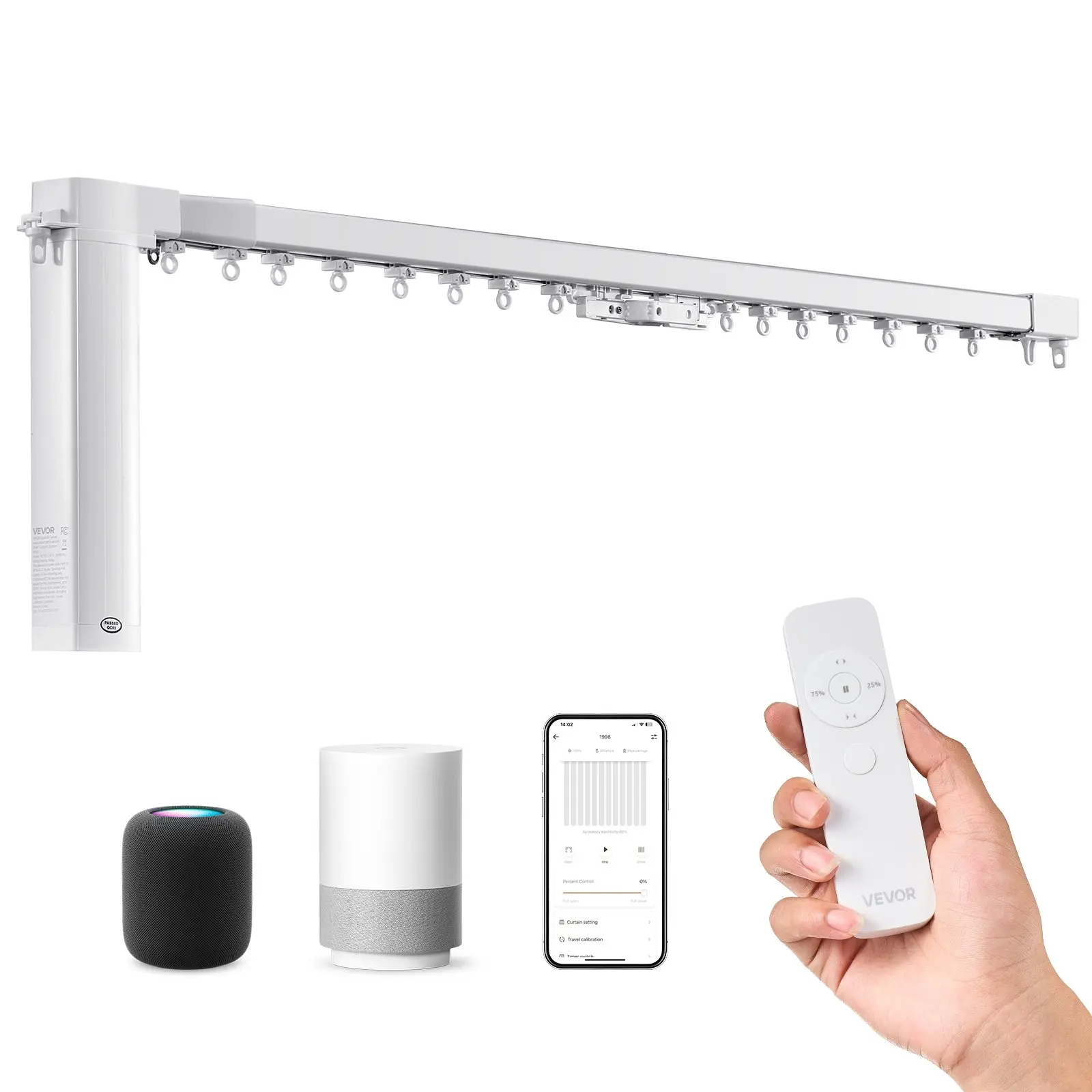 【Summerfinds】VEVOR Smart Electric Curtain Track, 71-118 in Adjustable Length Motorized Rod with Remote Control, Ceiling/Wall Mount, 98.4 Ft/ 30 M MP82 Quiet Operation System, Compatible with Alexa & Google Home, App Control, Feet/Inches