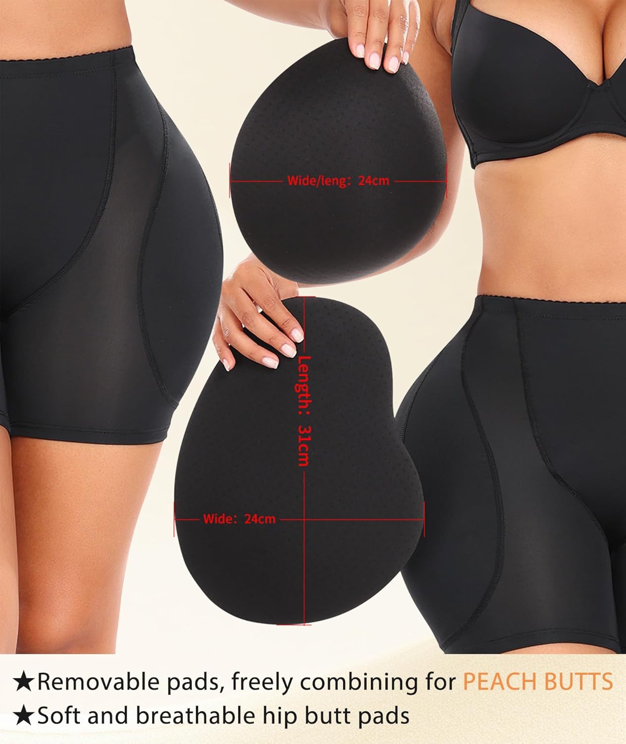 Women Plus Size Hip Padded Booty Lifter Shapewear Thicker Butt Lifter Removable 4 Pads Control Panty for Bigger Butt