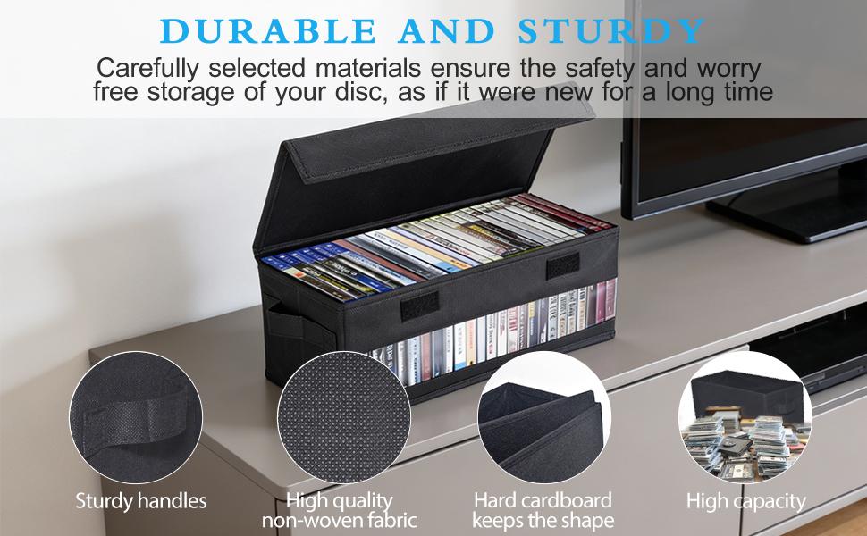 CD Storage Boxes - Pack of 2 CD Cases - 14" x 5.9" x 5.3" Disc Holders with Lids & Visual Window, Holds Up to 32 CDs in full jewel cases, 65 CDs in slim ca