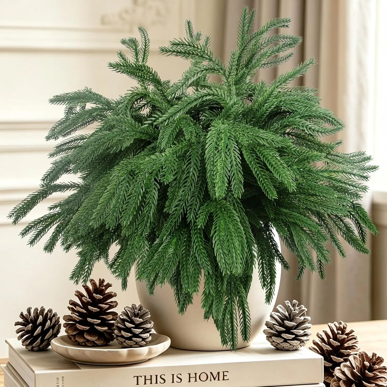 12 Pcs Artificial Norfolk Pine Branches Faux Christmas Stems - Real Touch Christmas Greenery Picks and Sprays, DIY for Wreath Garland Tree Christmas DecorGift