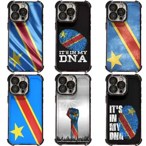 Congolese Flag Phone Cases for iPhone 17 Air,16 Pro Max,15,14 Plus,13,12,11 - 4-Corner Shockproof Clear Soft TPU Cover - Viral African Patriotic Accessory for Congolese Diaspora & Central Africa Culture Fans