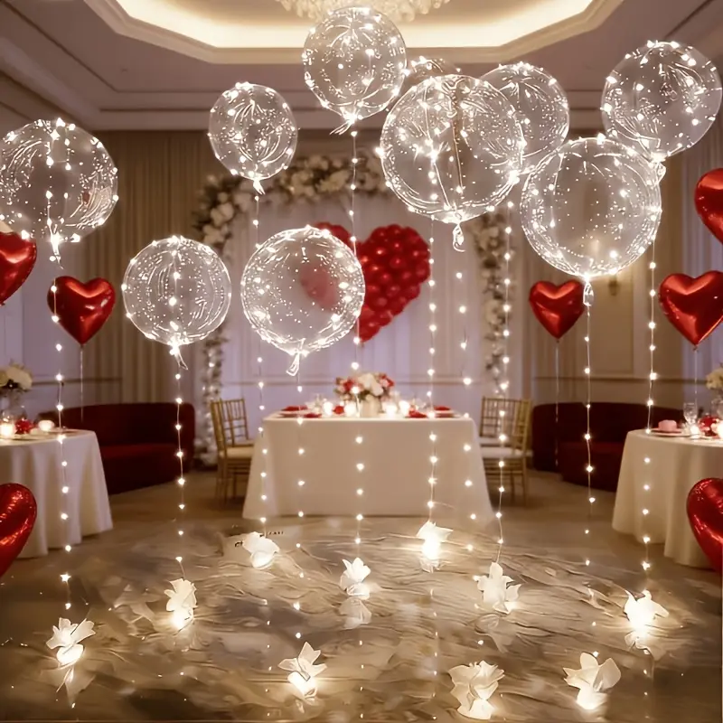 20 PCS LED Bobo Balloons Set (10 Pcs Transparent Bubble Balloons + 10 Pcs Firefly LED String Lights) Luminous Light Up Balloons for Wedding Birthday Christmas Independence Day Graduation Party Decor Gifts